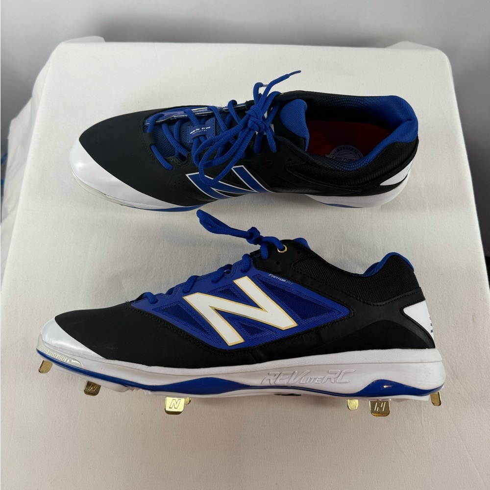 NEW New Balance Lace Up Baseball Spikes in Black Blue Low Top Size 16